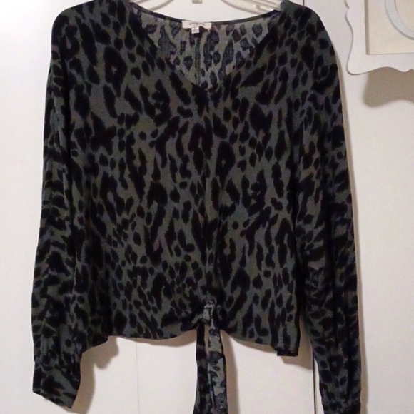 Umgee V neck green and black animal print top - Picture 1 of 4